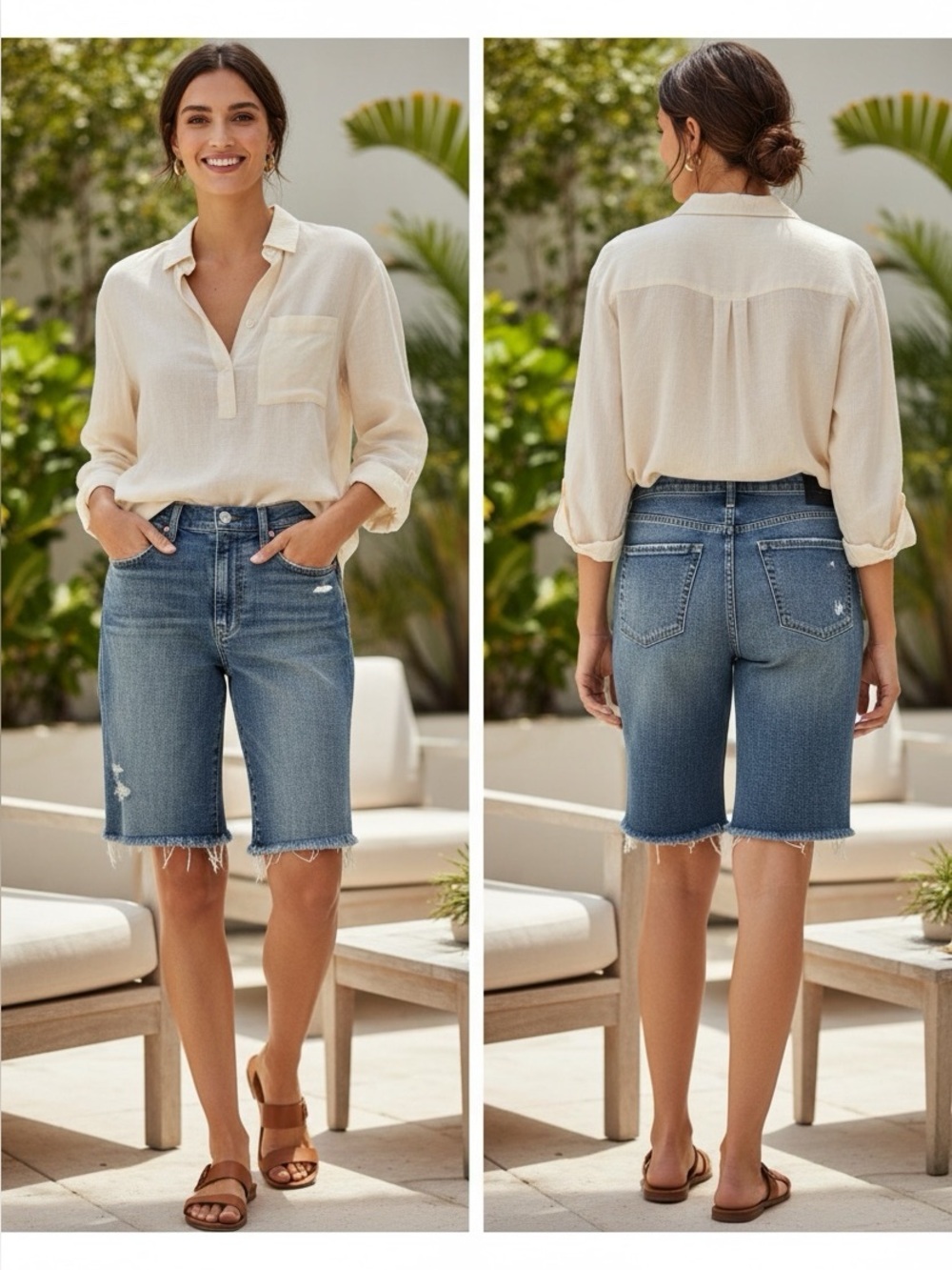 GAP Denim High Rise Bermuda Shorts Distressed Raw Edge